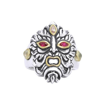 Silver and Gold Green Man Ring MRI960 - Jewelry